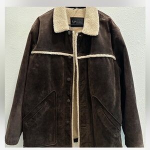 SOLD! Brown leather jacket. Size Large. Brand LPUomo collection.